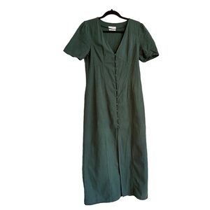 Emerald Green Cotton Linen Button Front Maxi Dress Boho Minimalist Cover Up Vest